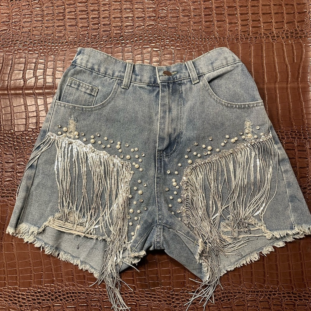 Fringed Denim Shorts